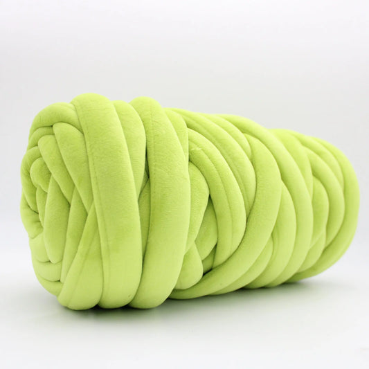 Chunky velvet apple green color yarn in white background