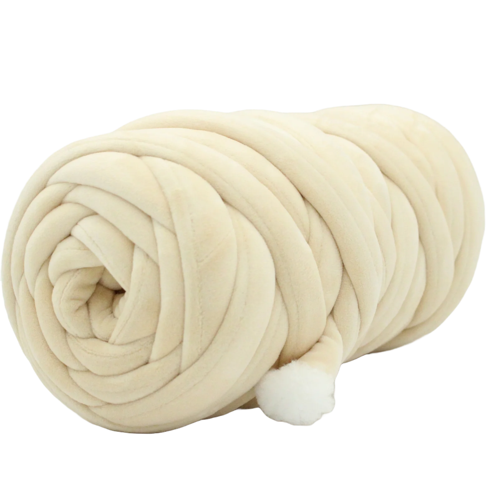 Beige velvet yarn in white background