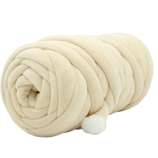 Beige velvet yarn in white background