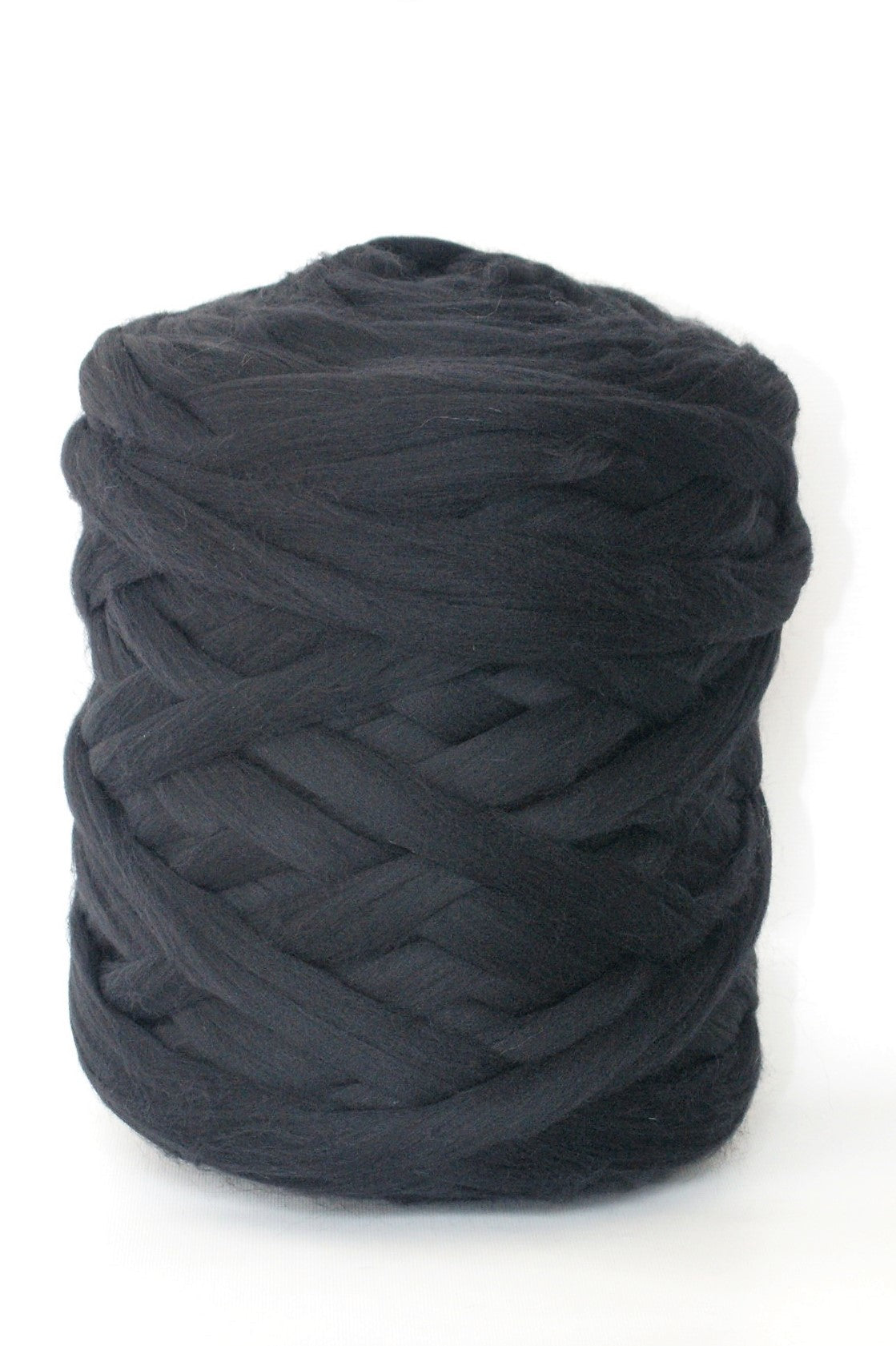 Ball of Black chunky wool yarn on a white background