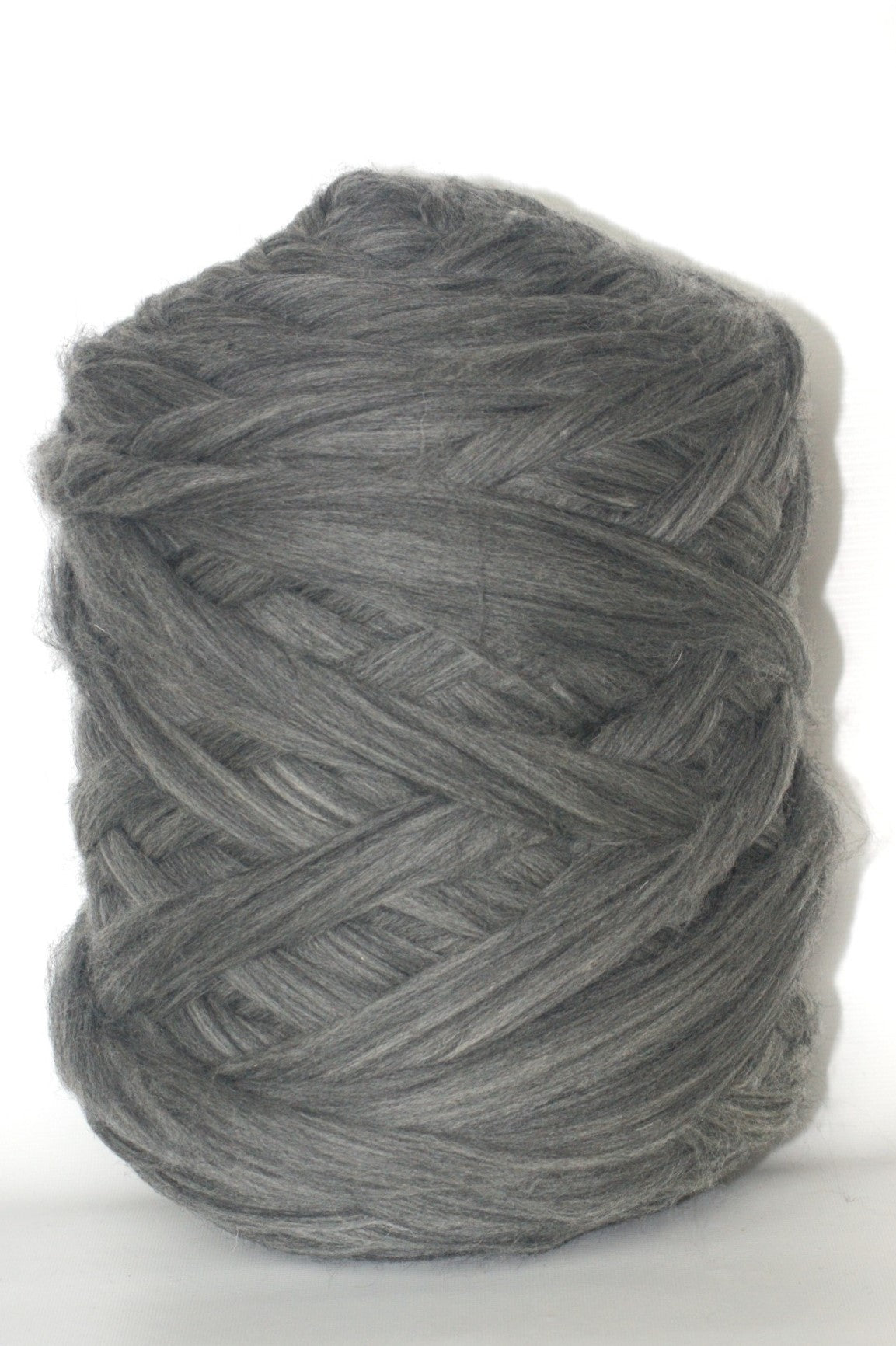 Gray mix skein of chunky wool yarn on a white background