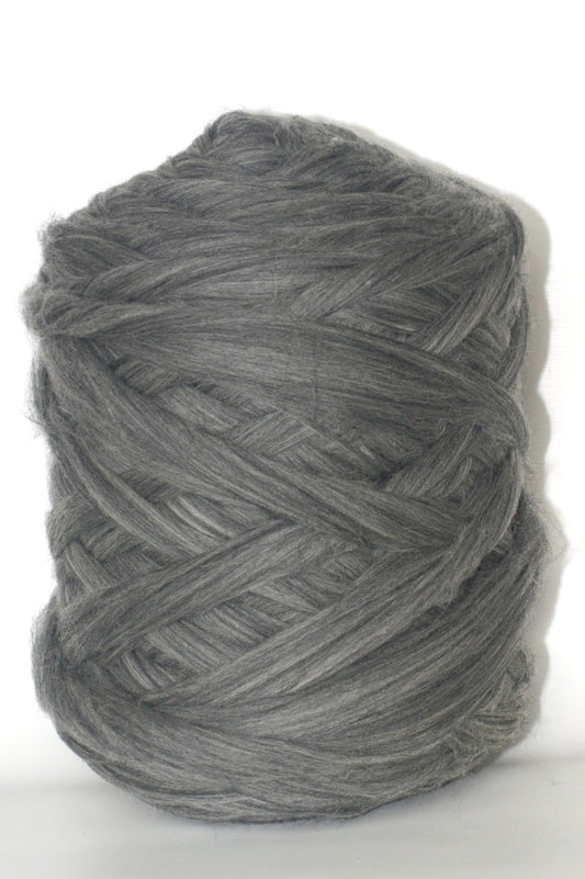 Gray mix skein of chunky wool yarn on a white background
