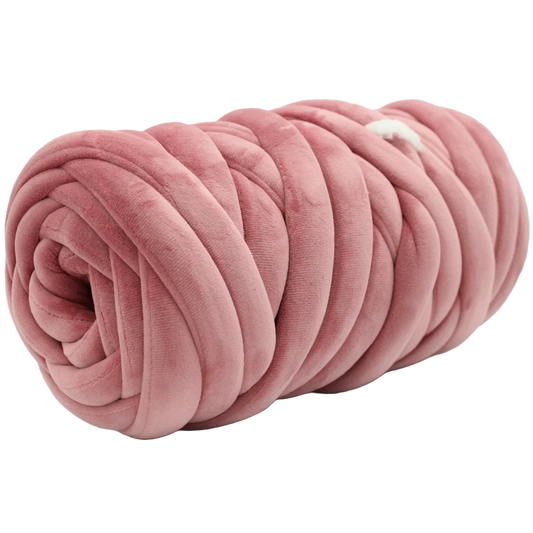 pale pink chunky velvet yarn in white background
