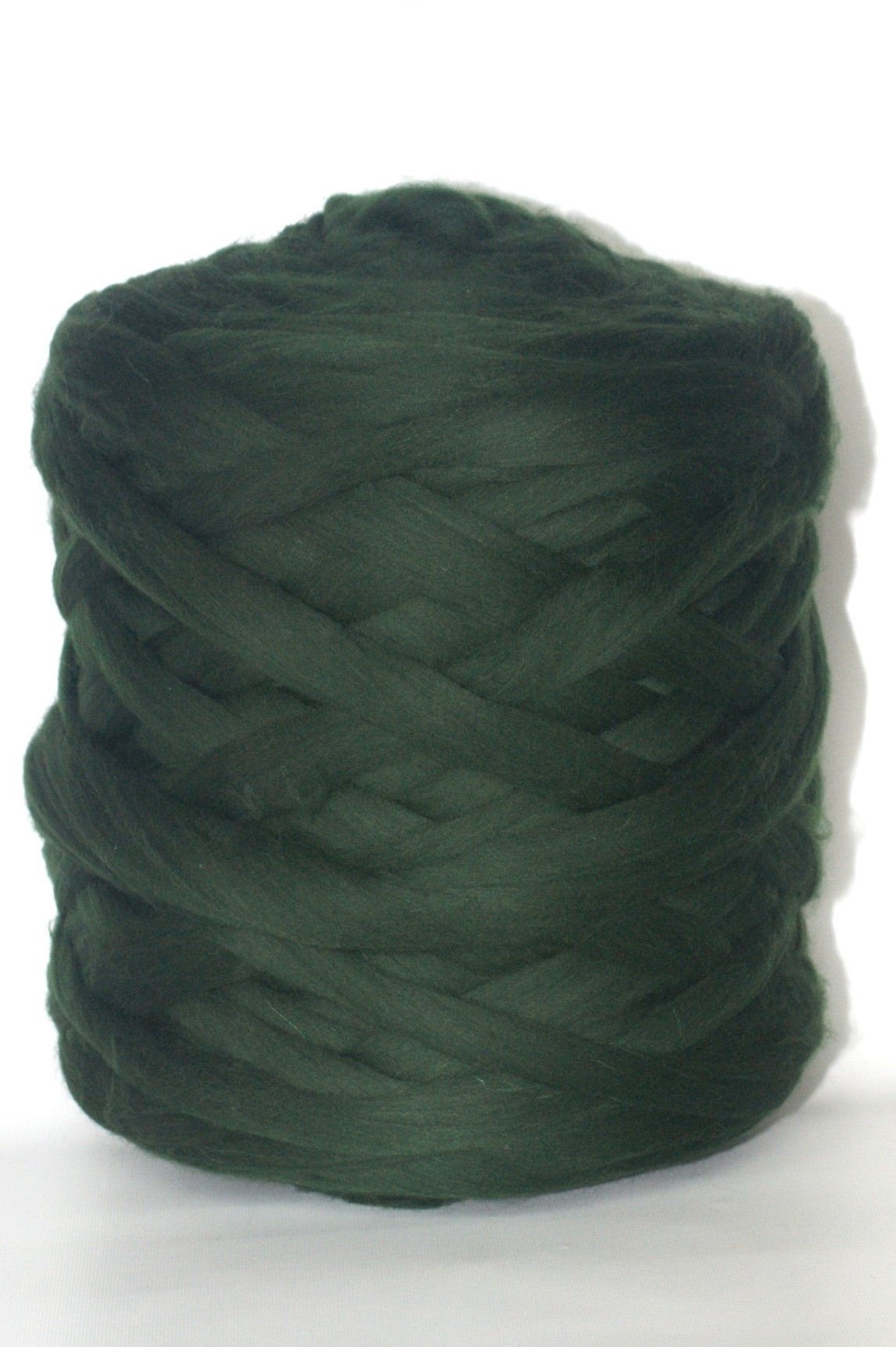 Hunter Green skein of chunky wool yarn on a white background