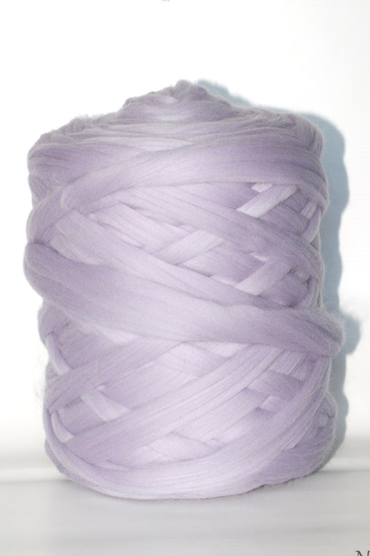 Lavender chunky yarn ball on a white background