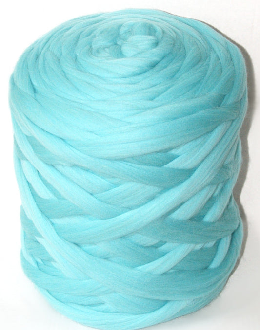 Mint chunky wool yarn ball on a white background