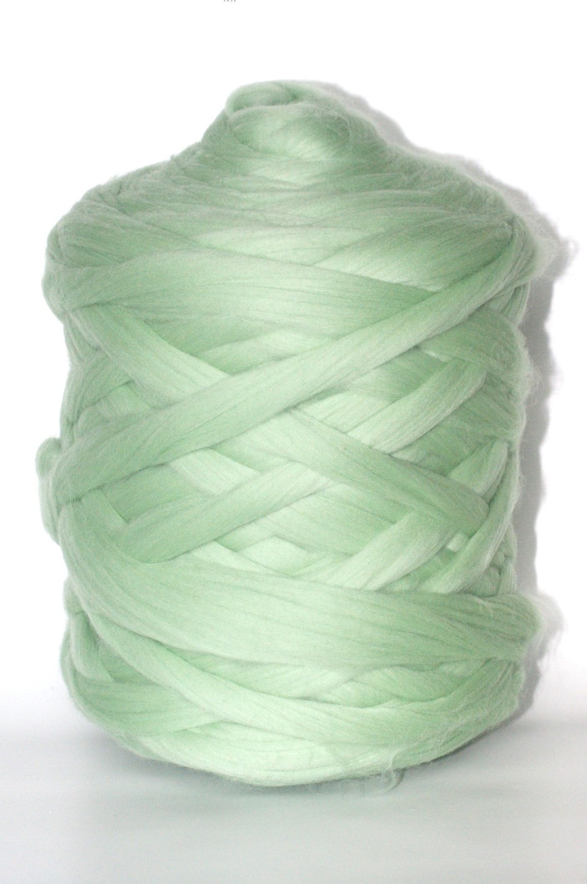sage chunky wool skein of yarn on a white background